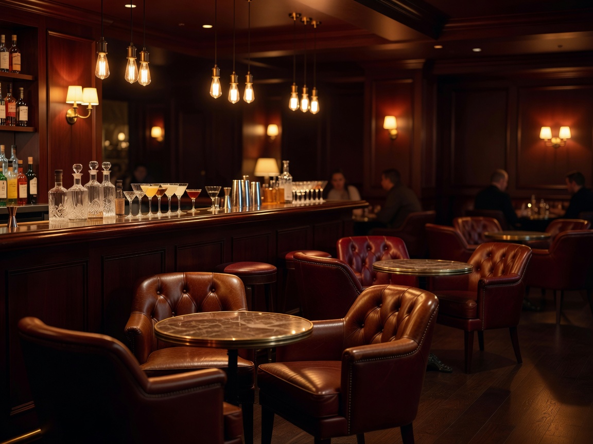 Refined cocktail lounge environment with warm ambient fixtures